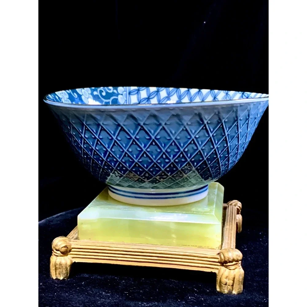 Takahashi Blue Floral &‎ Diamond Pattern Noodle Rice Bowl - Perfectly Beautiful